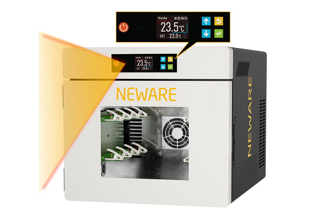 NEWARE-4 Temperature Zone All-in-One battery tester features a touch LCD screen design and human body sensing