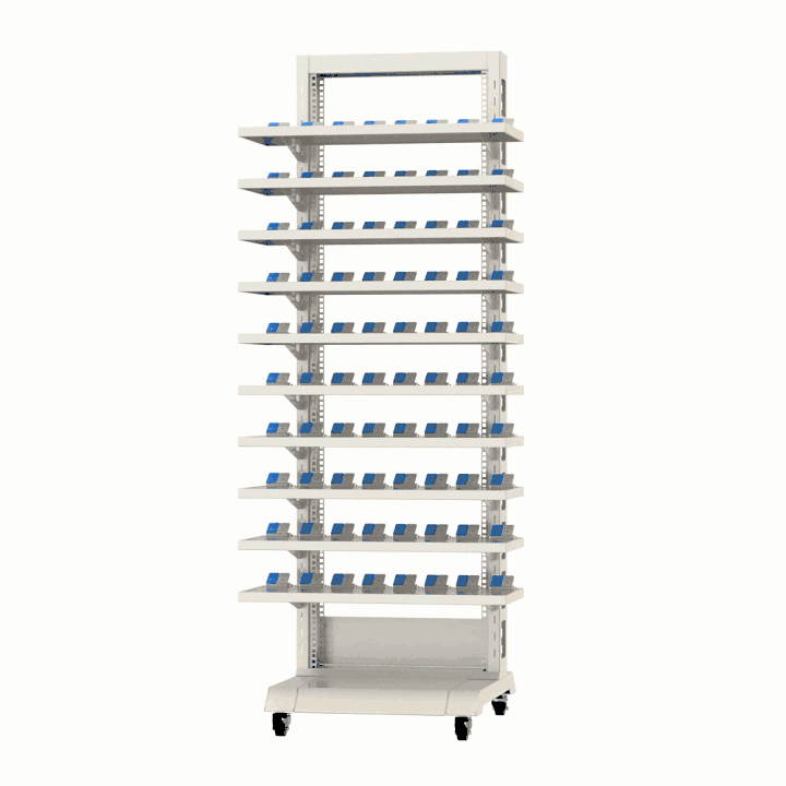 NEWARE pouch cell rack is compact in size with 360° rotating casters for easy mobility and fixation