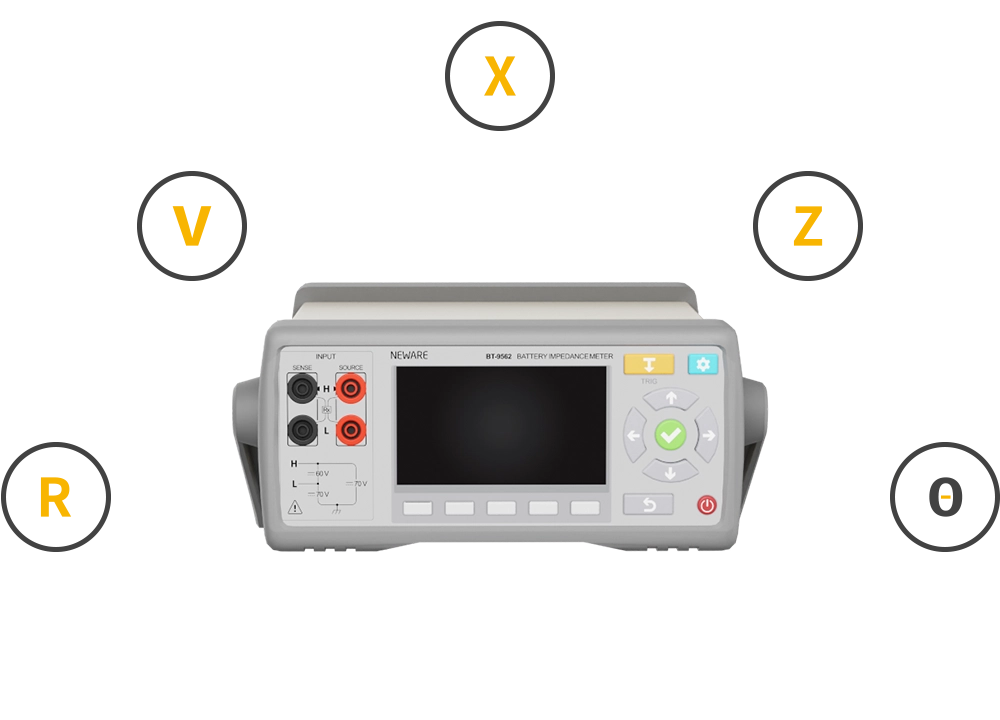 NEWARE-High Precision Battery Internal Resistance Instrument measures 5 types of data for comprehensive battery monitoring: internal resistance, voltage, reactance, complex impedance, and impedance phase angle