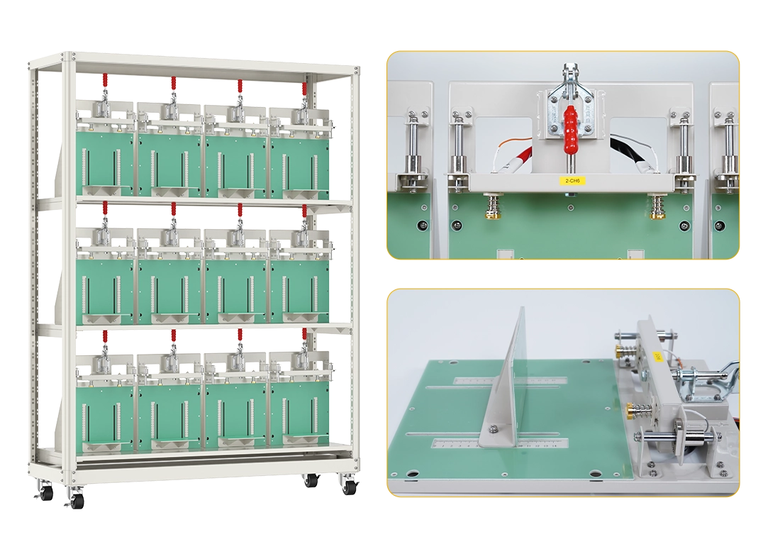 NEWARE-PDCJ-F1-ZJ-120A-12CH-D1 prismatic cells rack offers 12 testing channels, allowing flexible adjustment and disassembly according to battery size