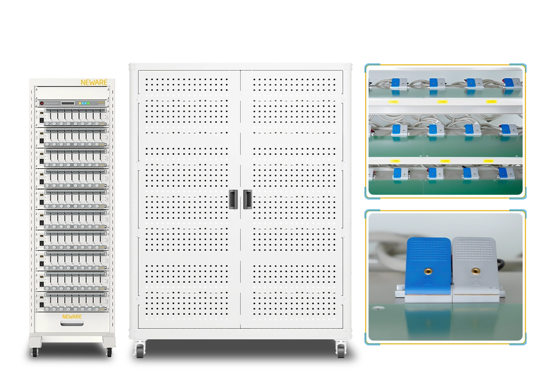 NEWARE pouch cell rack, each channel supports a 6A current, with an 8-layer panel featuring 8 testing channels per layer for battery test