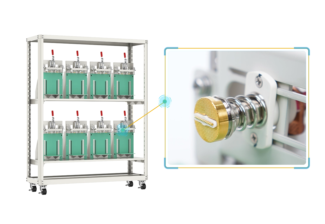 NEWARE-prismatic cell rack,Crafted from beryllium copper, probes are enveloped in a dual-layer plating of nickel and gold, ensuring uniform and smooth coating.  This enhances conductivity, guaranteeing stability and reliability for battery testing