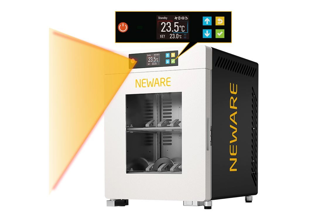 The NEWARE-WHW-25 Constant Temperature Chamber - battery tester features a touch LCD screen design and infrared human body induction for automatic screen wake-up function