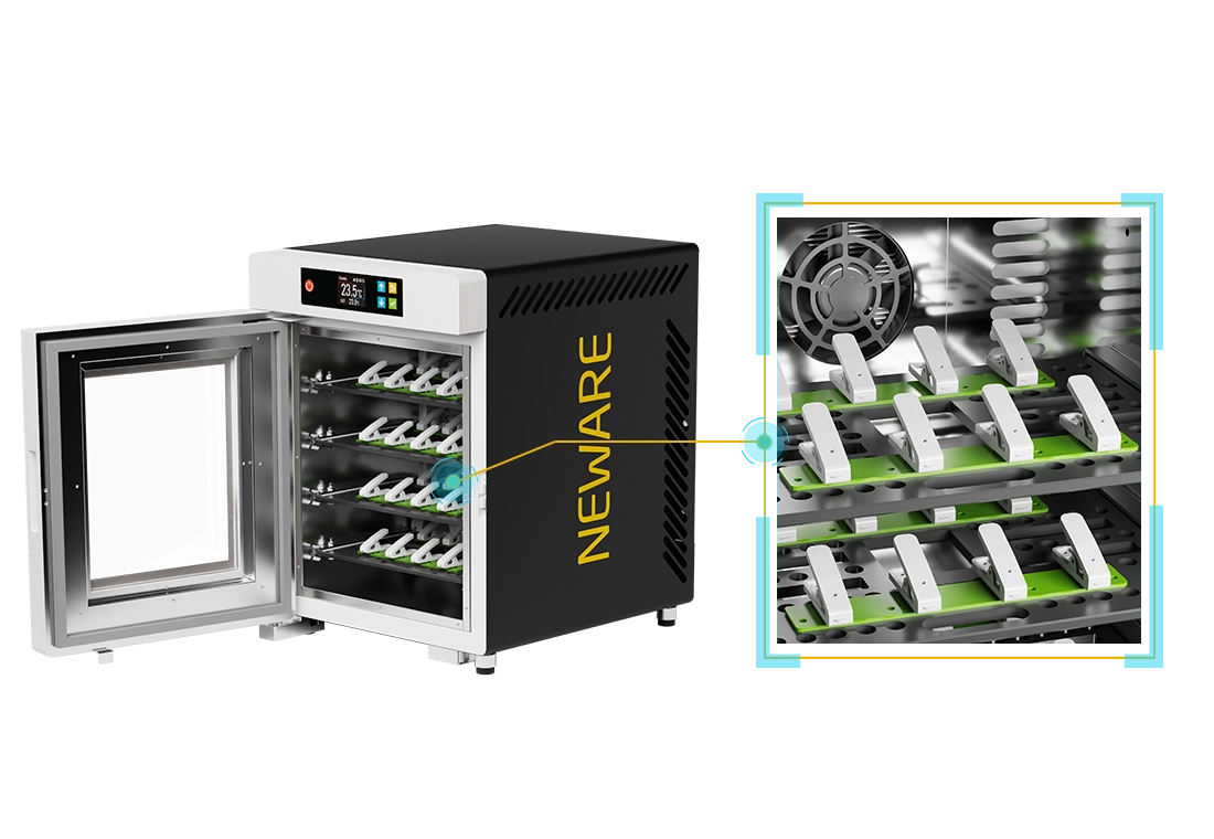 NEWARE-WHW-25 Constant Temperature Chamber can accommodate a maximum of 16 button batteries with a usable volume of 25L and occupies a floor space of 5.38 sq