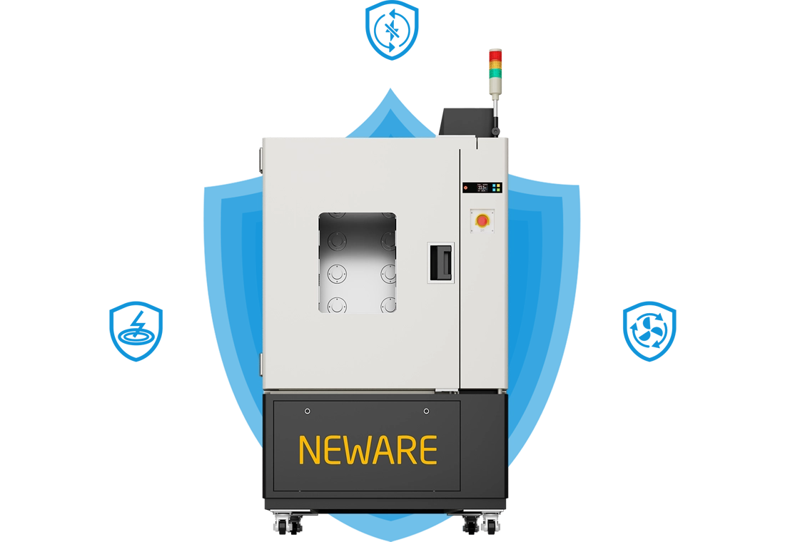 NEWARE-WHW-500-5V6A80CH-380V-3C battery tester has safety protection features such as power-down data protection, short circuit protection, and abnormal monitoring of circulating fan operation