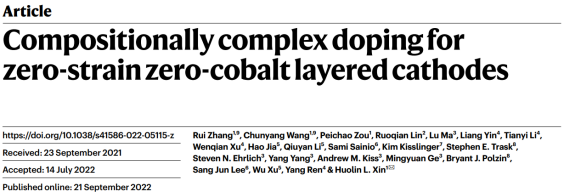 Compositionally complex doping for zero-strain zero-cobalt layered cathodes
