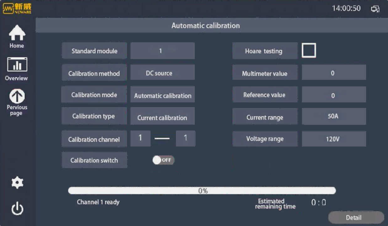 Auto-calibration page Auto-calibration page