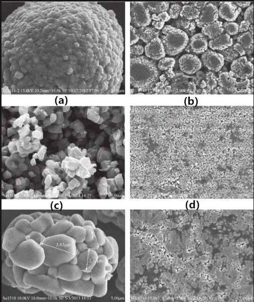 SEM images of ternary materials with different morphologies and their electrodes SEM images of ternary materials with different morphologies and their electrodes